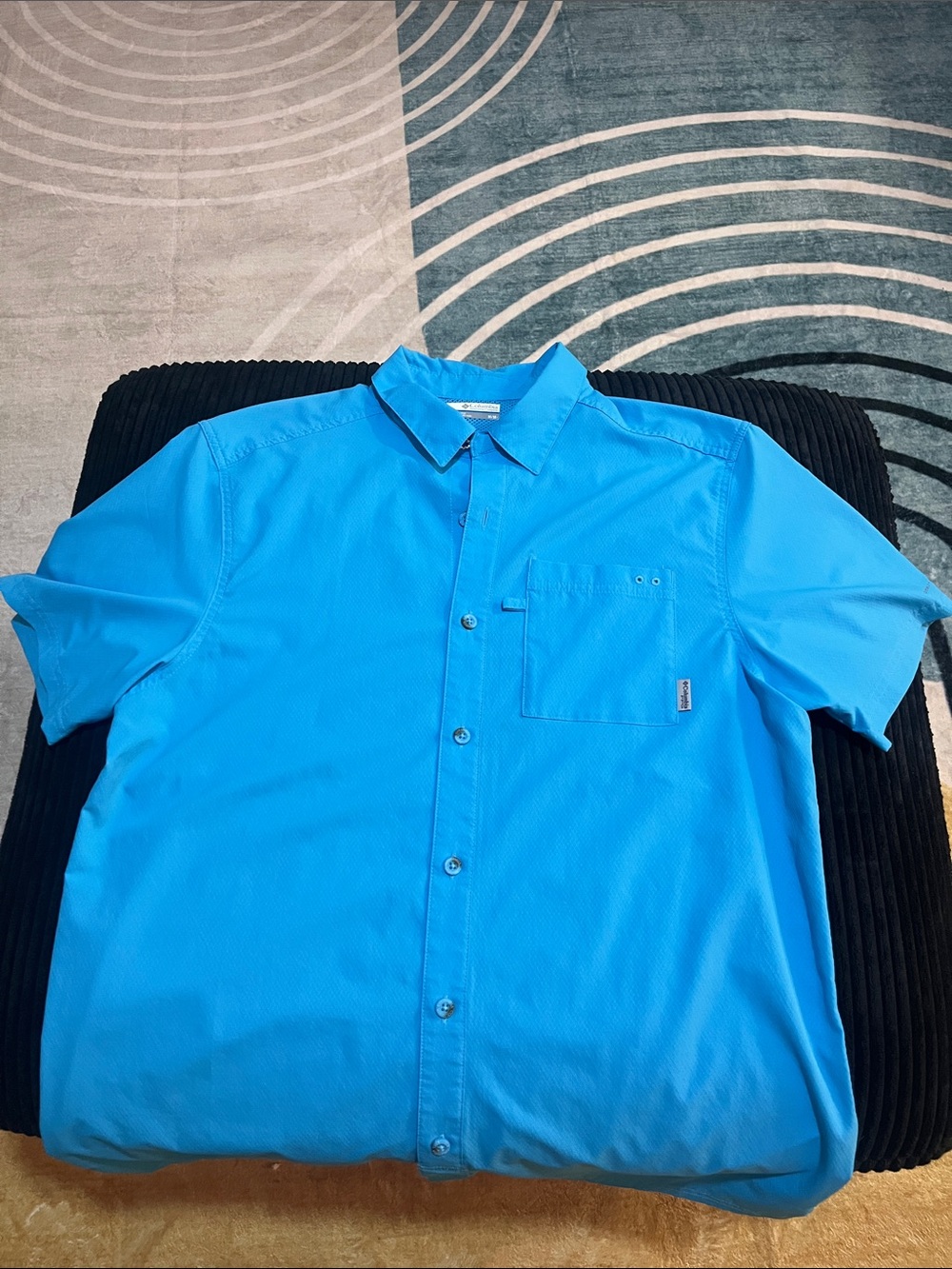 Columbia PFG Short Sleeve Button-Up Shirt - Bright Blue
